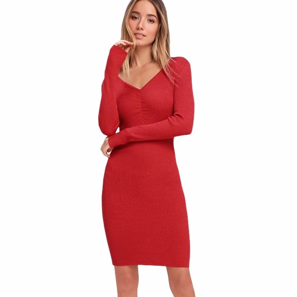 NWT Lulus Ribbed Long Sleeve Bodycon Dress Size L - Picture 2 of 16